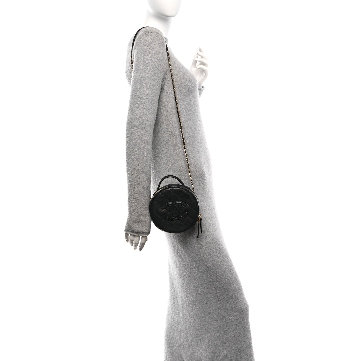 Caviar Quilted Small Round Vanity With Chain Black