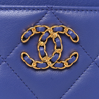 Chanel Shiny Goatskin Quilted Chanel 19 Card Holder Blue 8 of 10