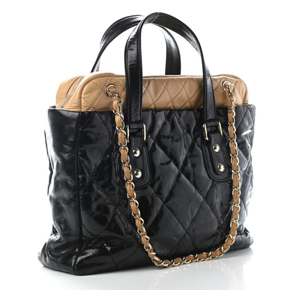 Chanel Glazed Calfskin Lambskin Portobello Tote Black Beige 3 of 11
