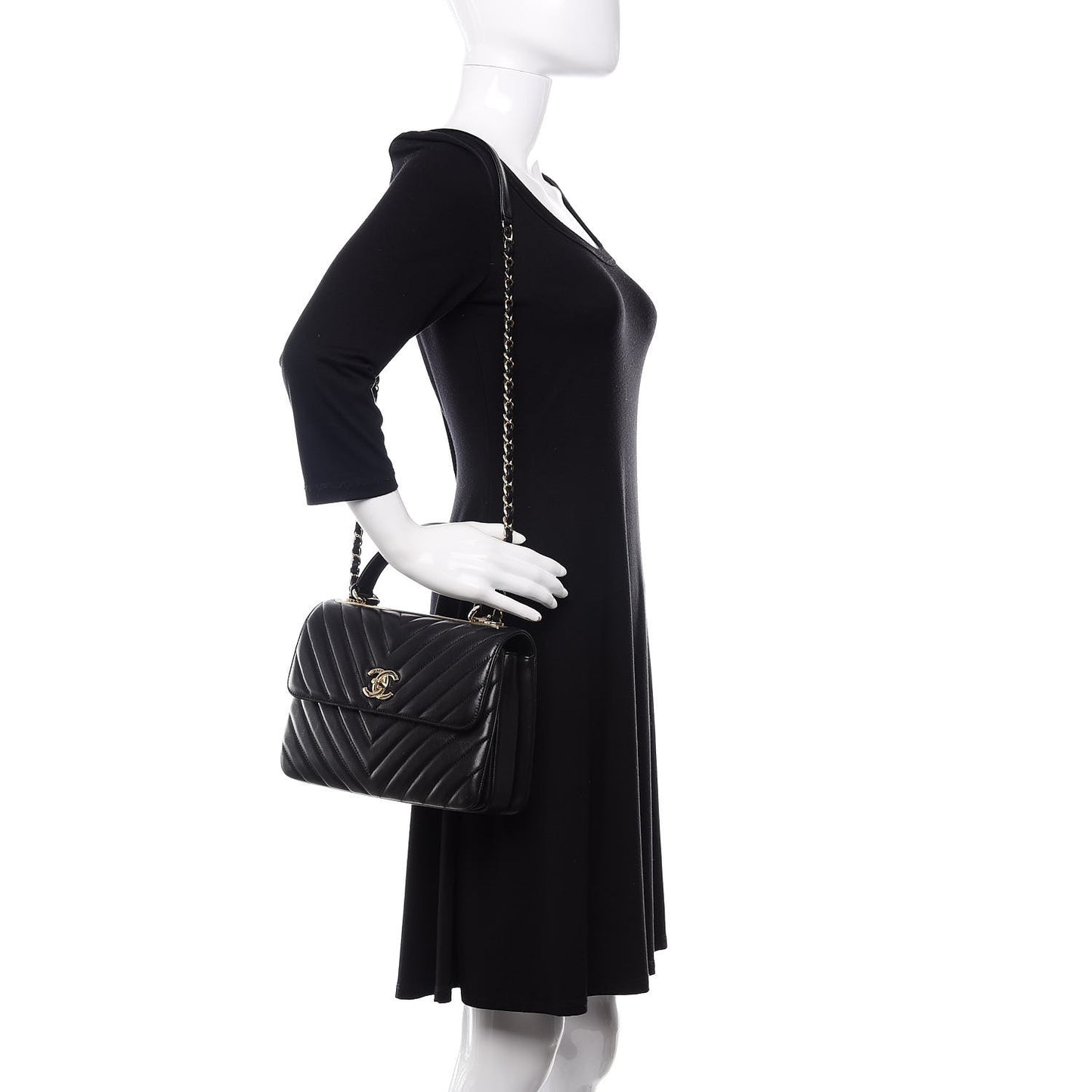 Lambskin Chevron Quilted Small Trendy CC Dual Handle Flap Bag Black