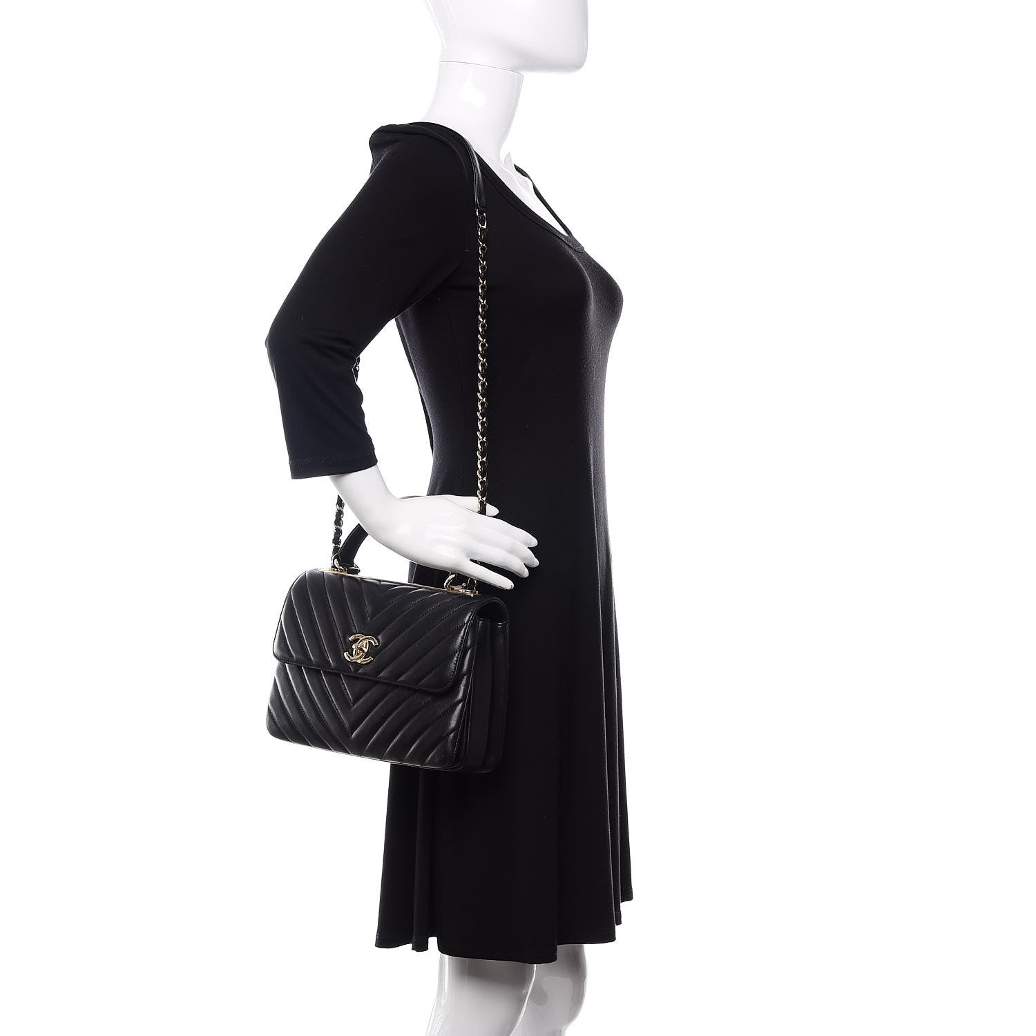 Chanel Lambskin Chevron Quilted Small Trendy CC Dual Handle Flap Bag Black 2 of 12