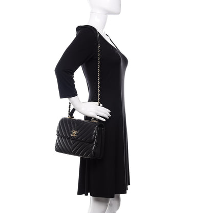 Chanel Lambskin Chevron Quilted Small Trendy CC Dual Handle Flap Bag Black 2 of 12