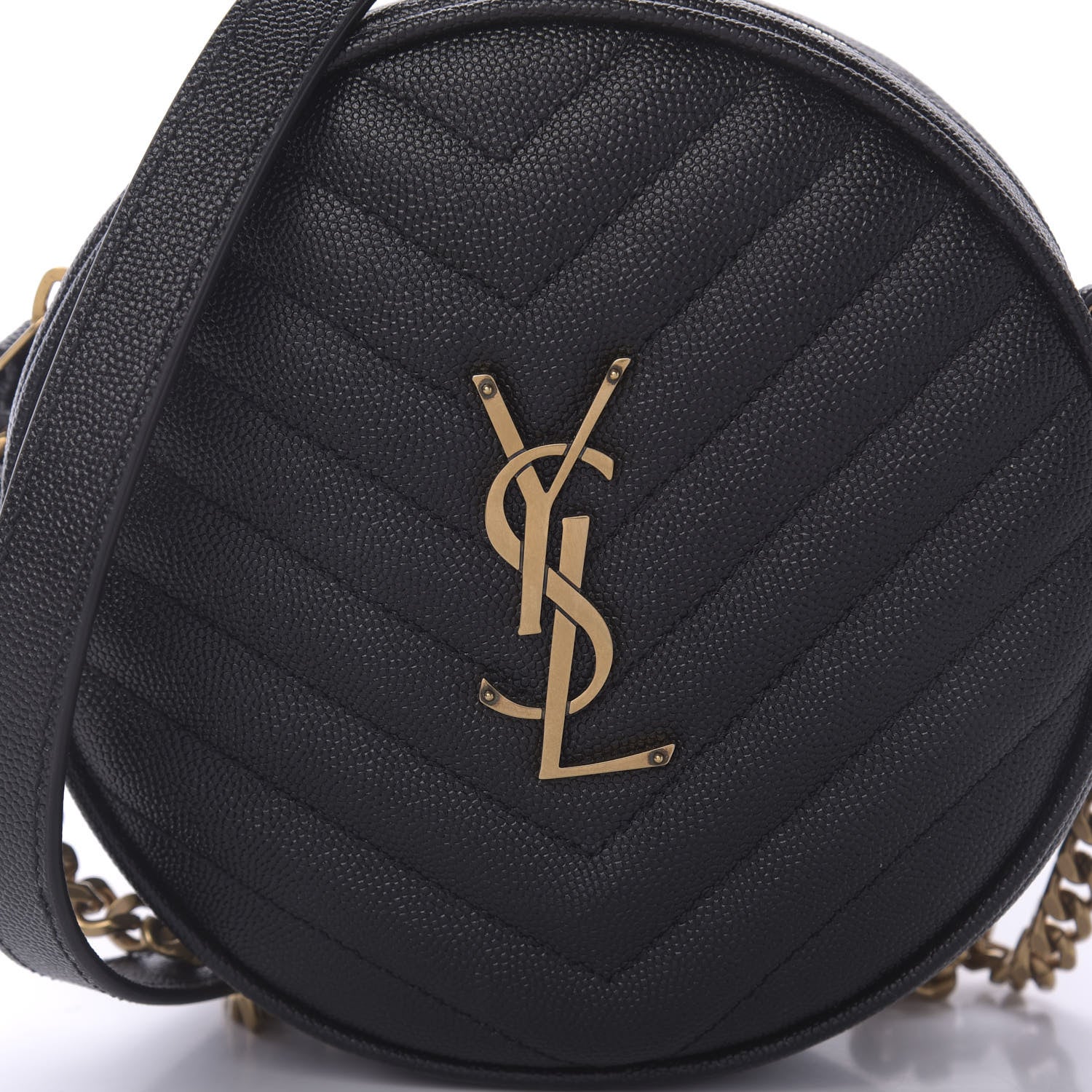 Saint Laurent Grain De Poudre Matelasse Chevron Quilted Round Vinyle Camera Bag Black 8 of 8