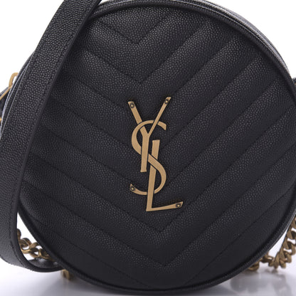 Saint Laurent Grain De Poudre Matelasse Chevron Quilted Round Vinyle Camera Bag Black 8 of 8