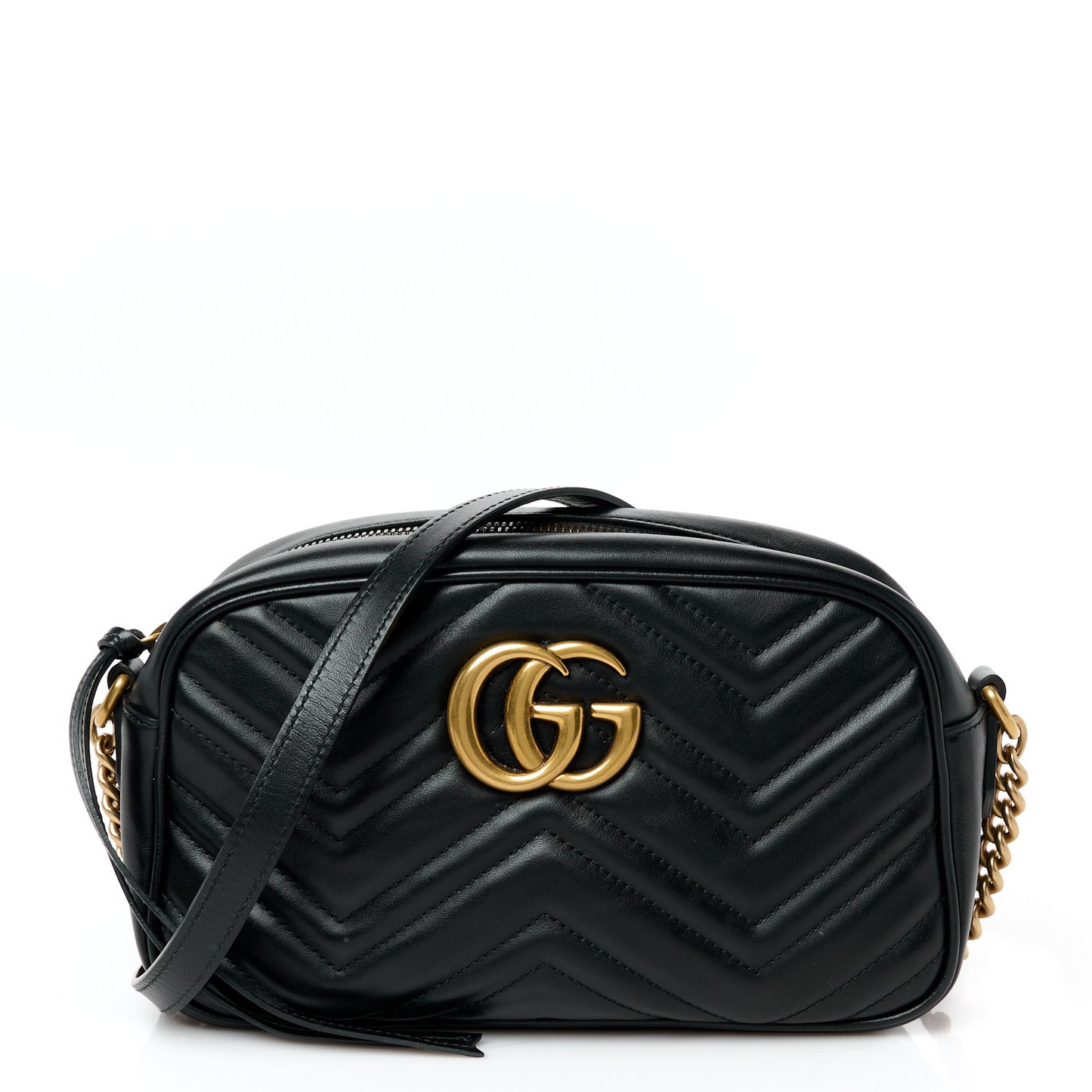 Calfskin Matelasse Small GG Marmont Chain Shoulder Bag Black