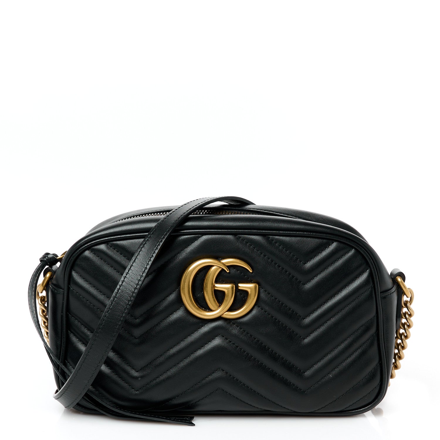 Gucci Calfskin Matelasse Small GG Marmont Chain Shoulder Bag Black 1 of 11