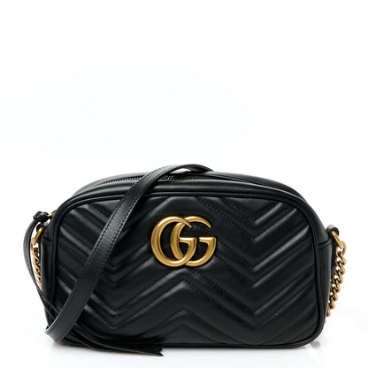 Gucci Calfskin Matelasse Small GG Marmont Chain Shoulder Bag Black 1 of 11