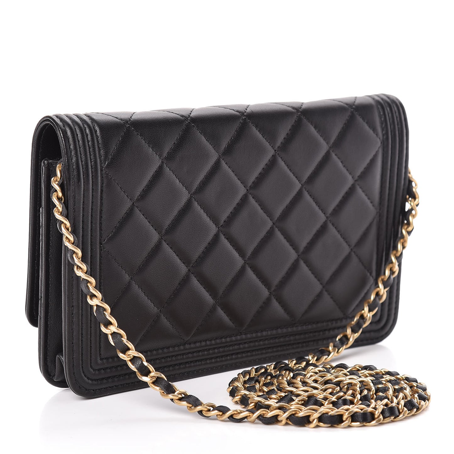 Lambskin Quilted Boy Wallet On Chain WOC Black
