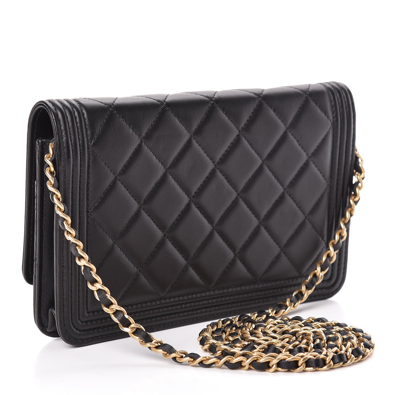 Chanel Lambskin Quilted Boy Wallet On Chain WOC Black 3 of 16