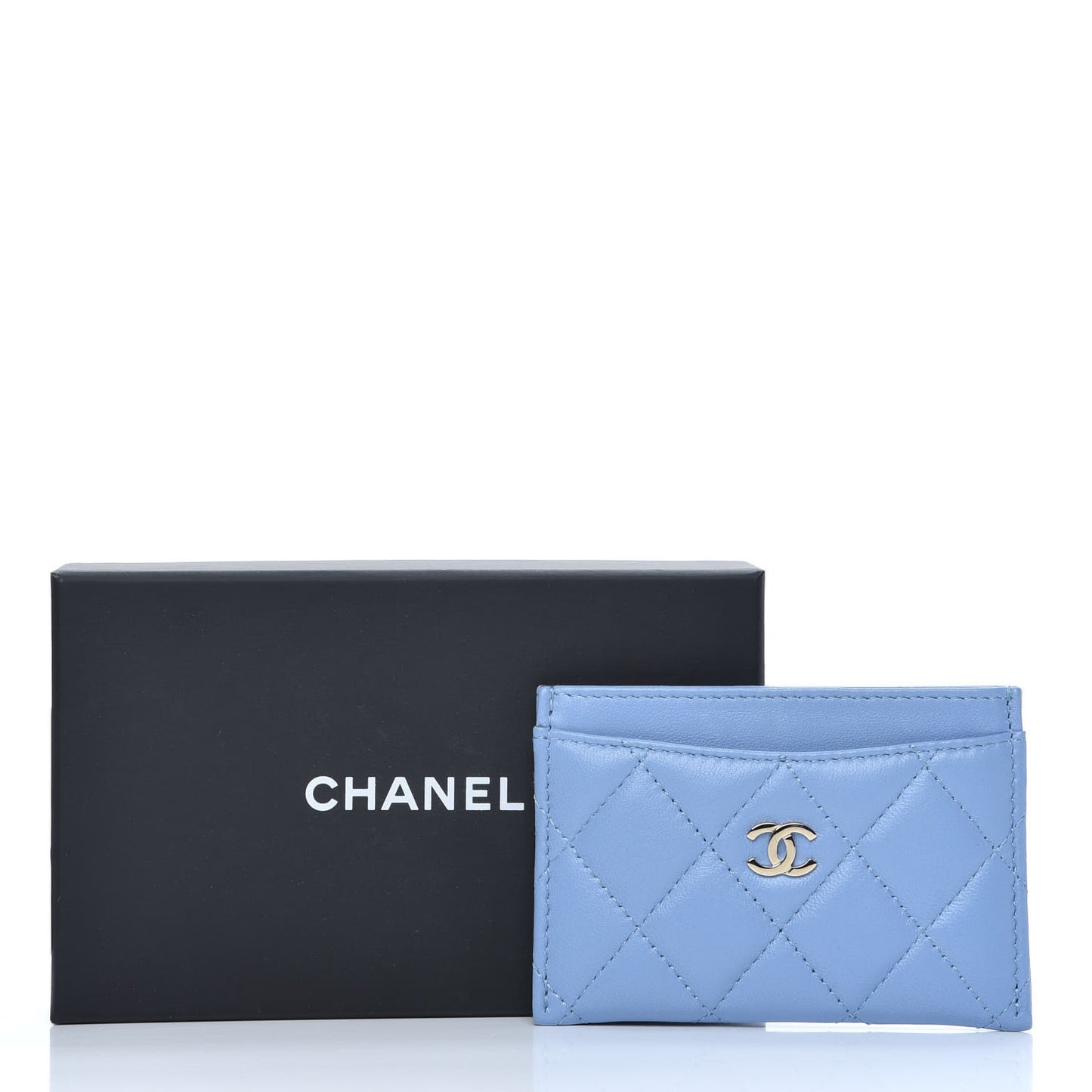 Lambskin Quilted Card Holder Light Blue