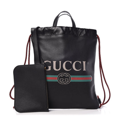 Gucci Calfskin Logo Drawstring Backpack Black 1 of 8