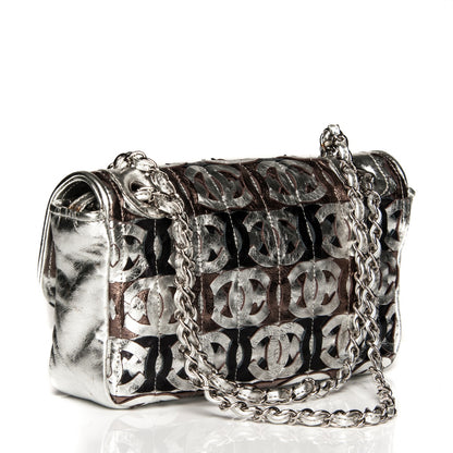 Chanel Metallic Crackled Calfskin Medium CC Mix Flap Silver Gold 3 of 7