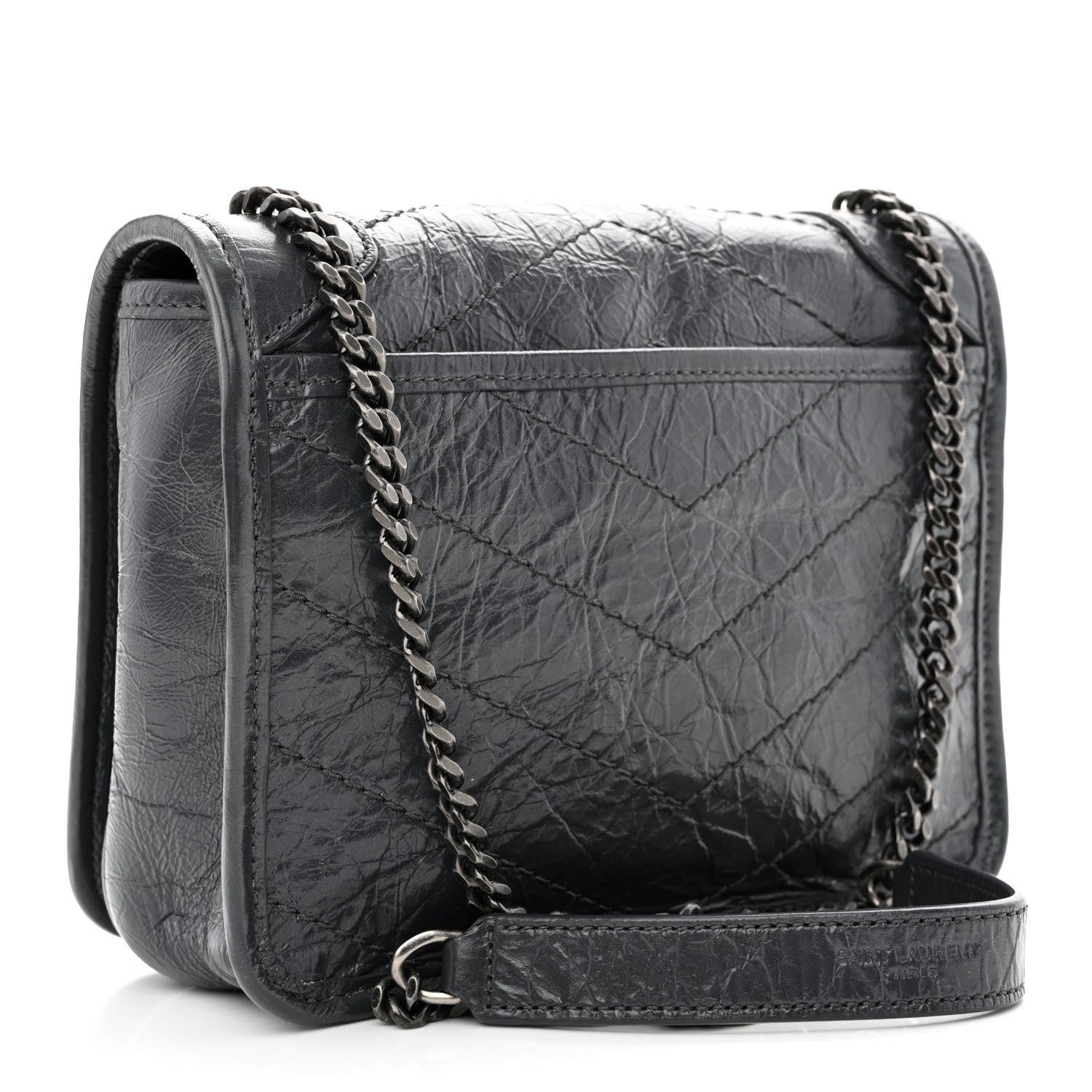 Saint Laurent Crinkled Calfskin Matelasse Monogram Niki Chain Wallet Storm 3 of 10