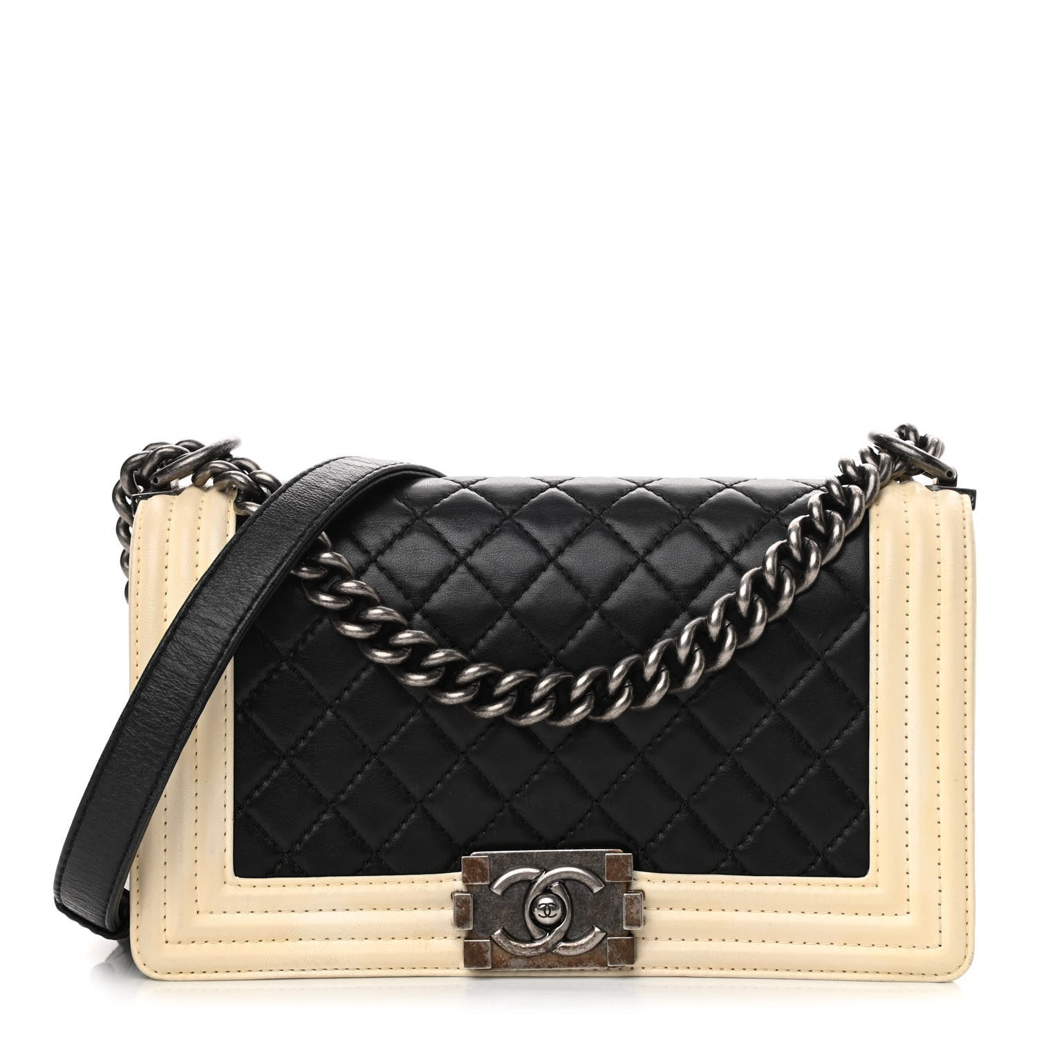 Chanel Lambskin Quilted Medium Boy Flap Black White 1 of 13