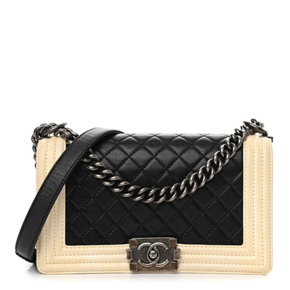 Chanel Lambskin Quilted Medium Boy Flap Black White 1 of 13