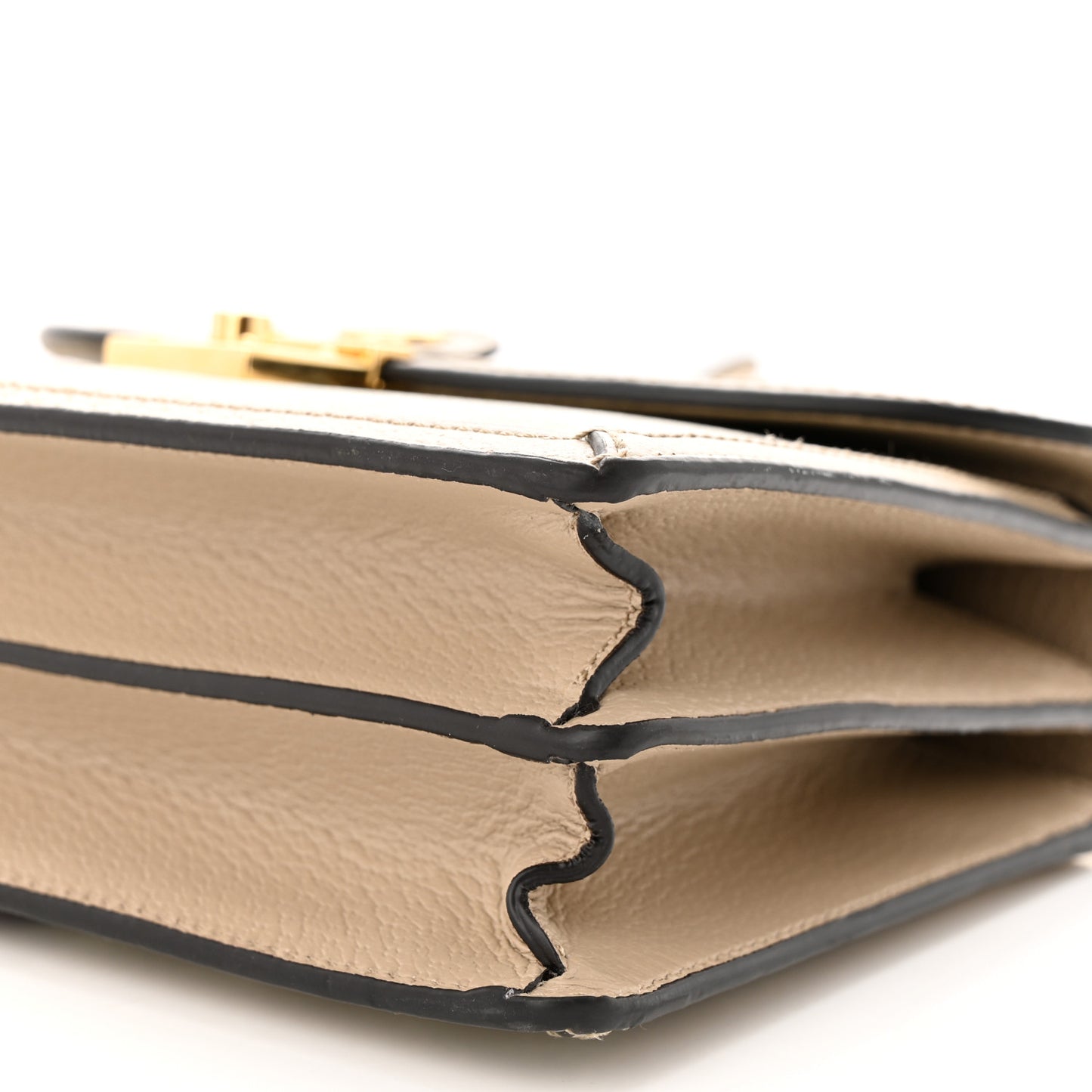 GG Supreme Monogram Textured Dollar Calfskin Web Small Ophidia Padlock Top Handle Bag Beige Mystic White Oatmeal