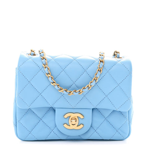 Lambskin Quilted Mini Pearl Crush Flap Light Blue
