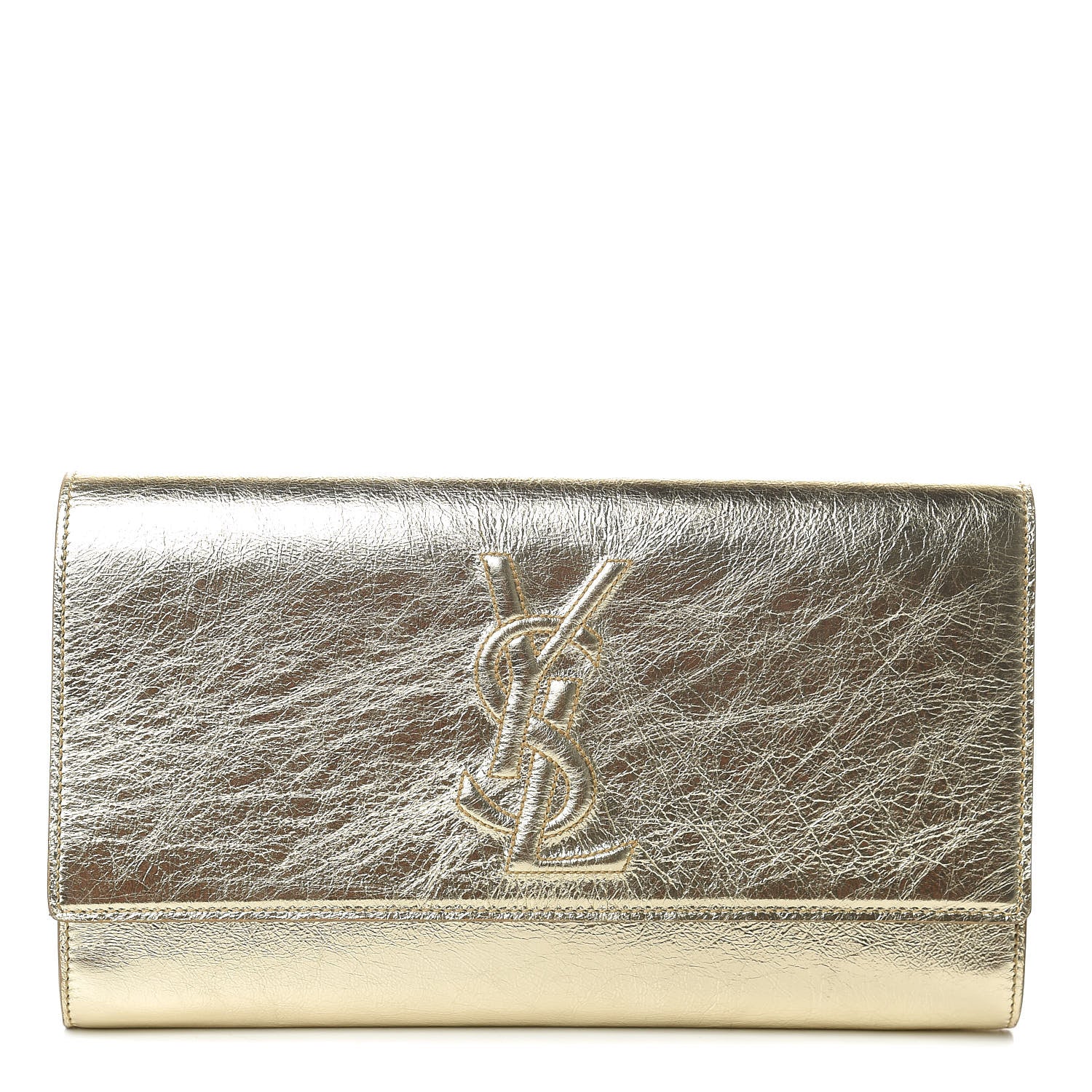 Saint Laurent Metallic Calfskin Monogram Large Belle De Jour Clutch Gold 1 of 8