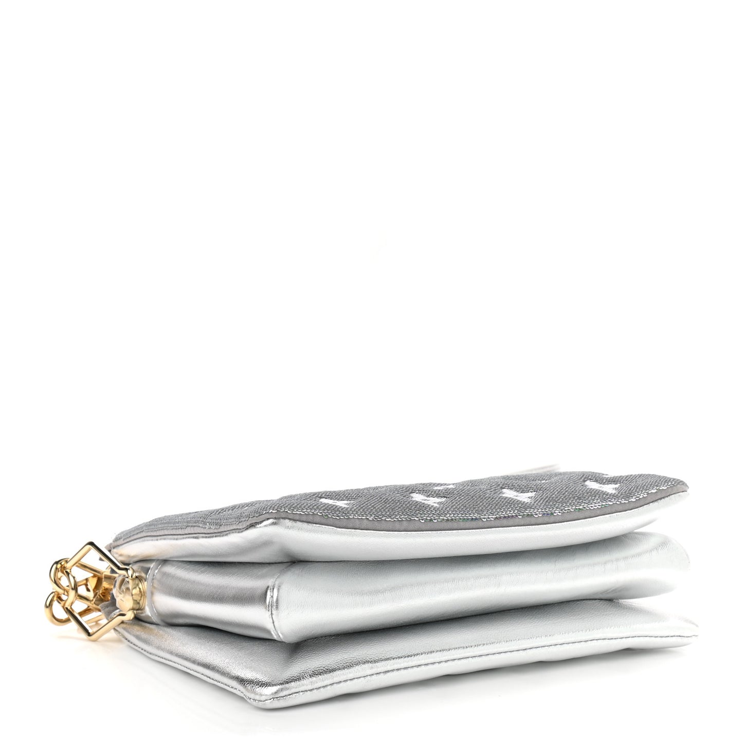 Satin Sequin Embroidered Monogram Coussin BB Silver