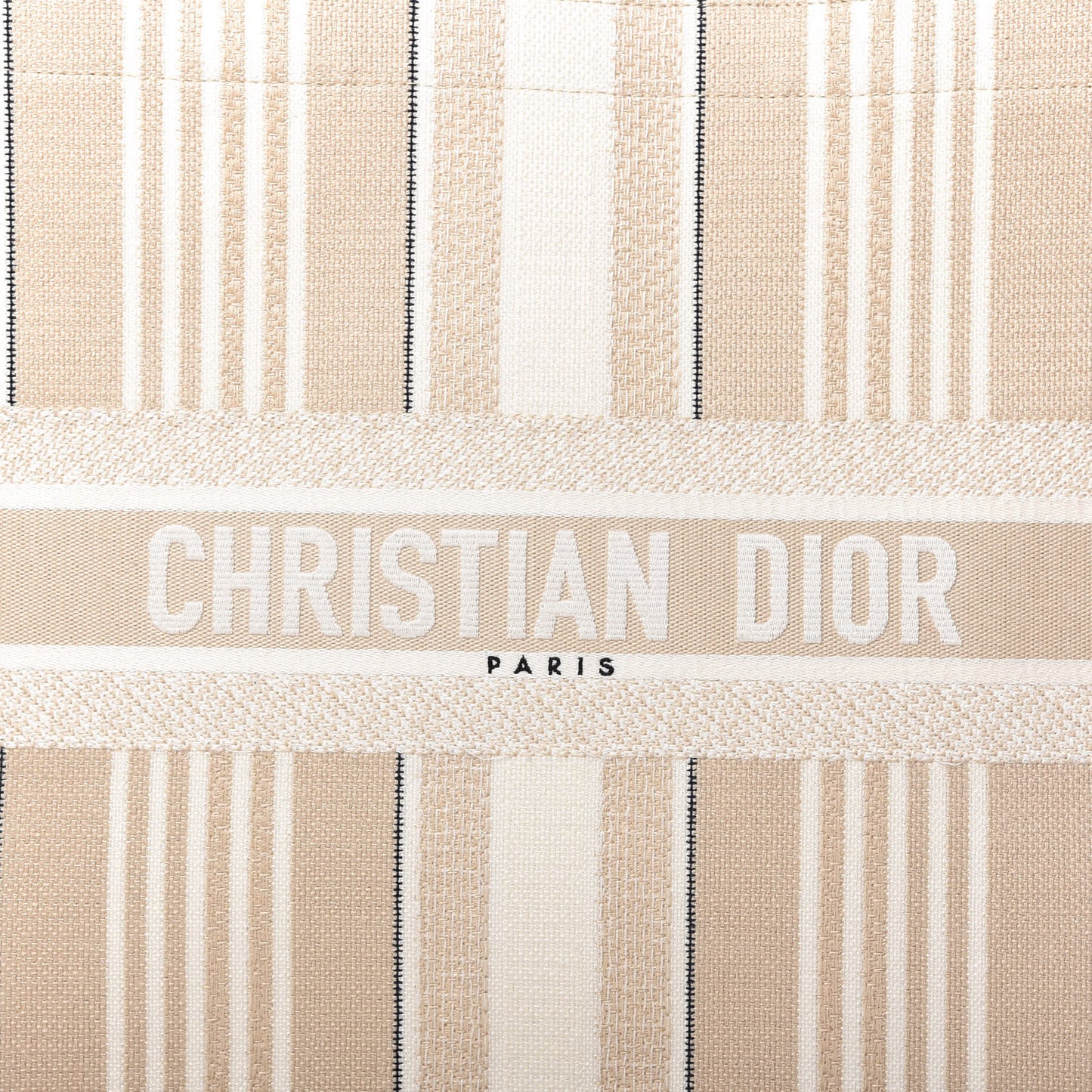 Canvas Embroidered Large Stripes Book Tote Beige