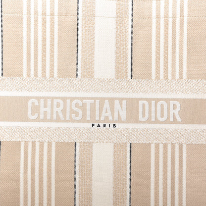 Christian Dior Canvas Embroidered Large Stripes Book Tote Beige 10 of 10