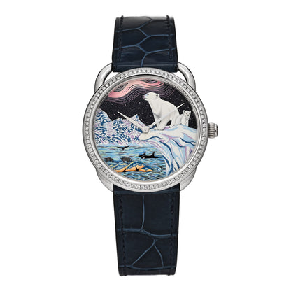 Hermes 18K White Gold Alligator Diamond 38mm Arceau Into the Canadian Wild Automatic Watch Bleu Saphir 1 of 5