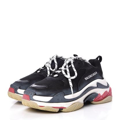 Balenciaga Fabric Mesh Washed Effect Womens Triple S Sneakers 37 Black Red 3 of 18