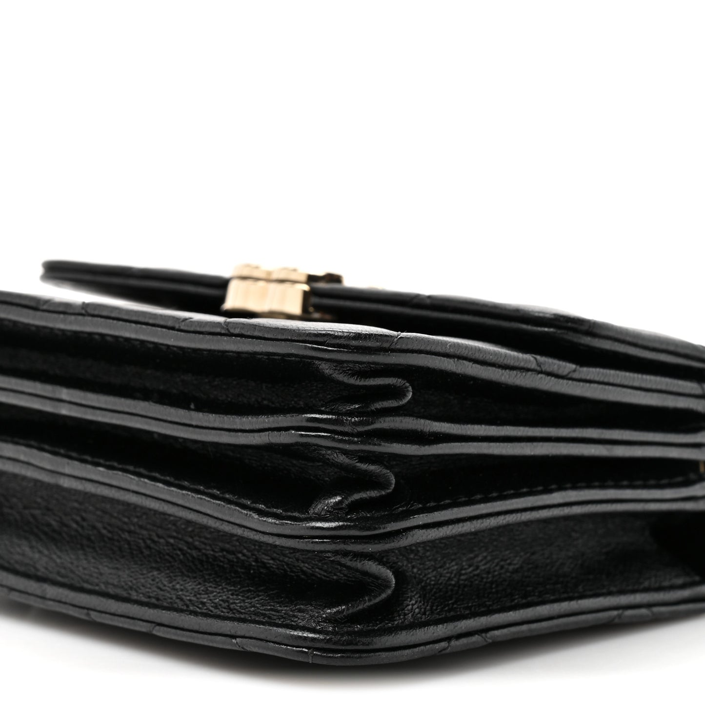 Lambskin Quilted Top Handle Flap Clutch With Chain Black