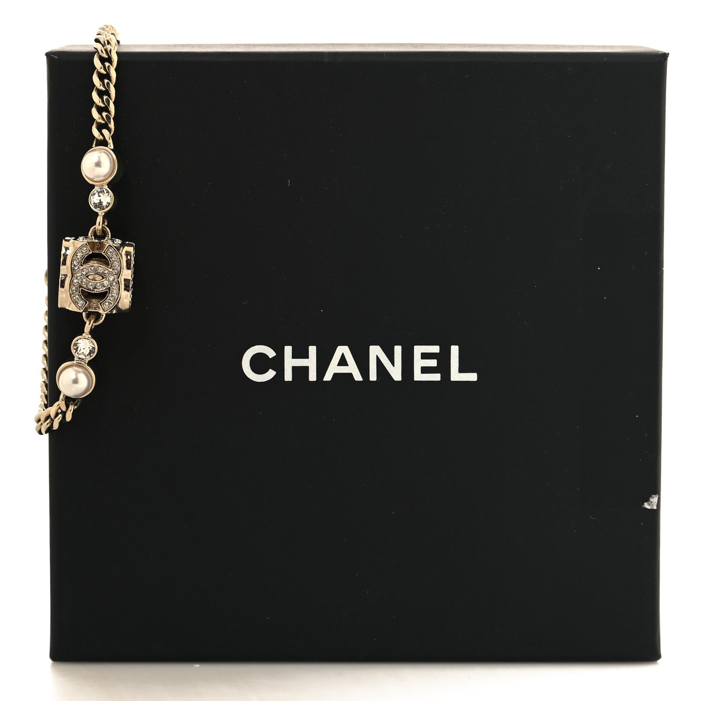 Crystal Pearl CC Chain Charm Bracelet Gold