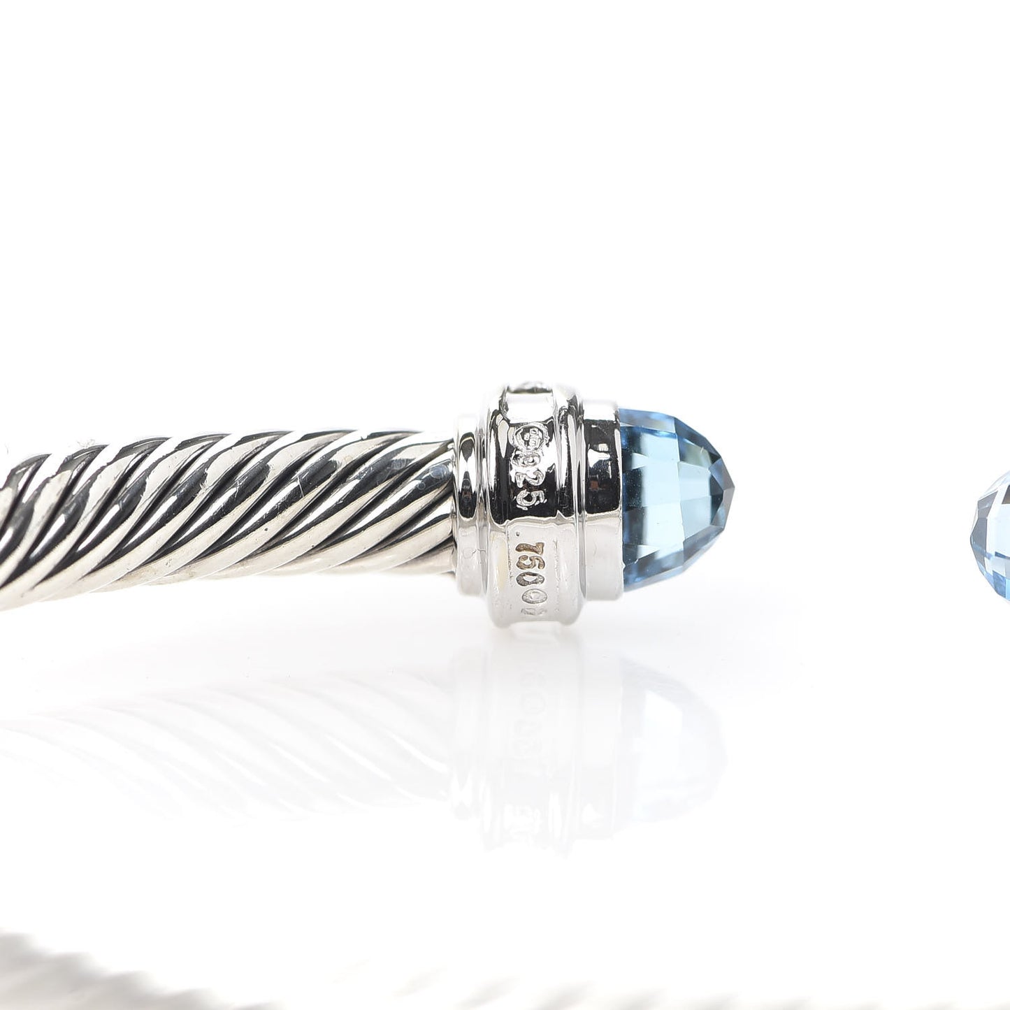 Sterling Silver 18K White Gold Diamond Blue Topaz 5mm Cable Classics Bracelet