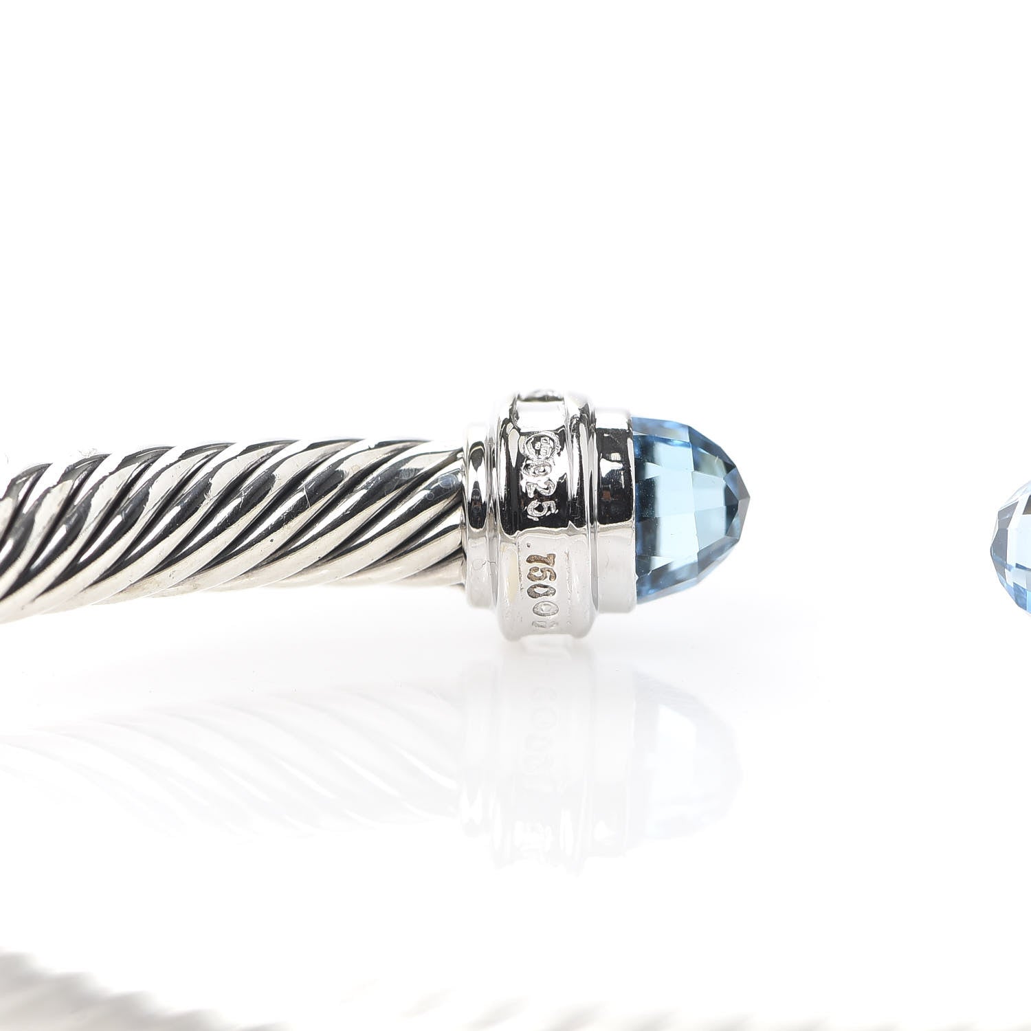 David Yurman Sterling Silver 18K White Gold Diamond Blue Topaz 5mm Cable Classics Bracelet 4 of 5