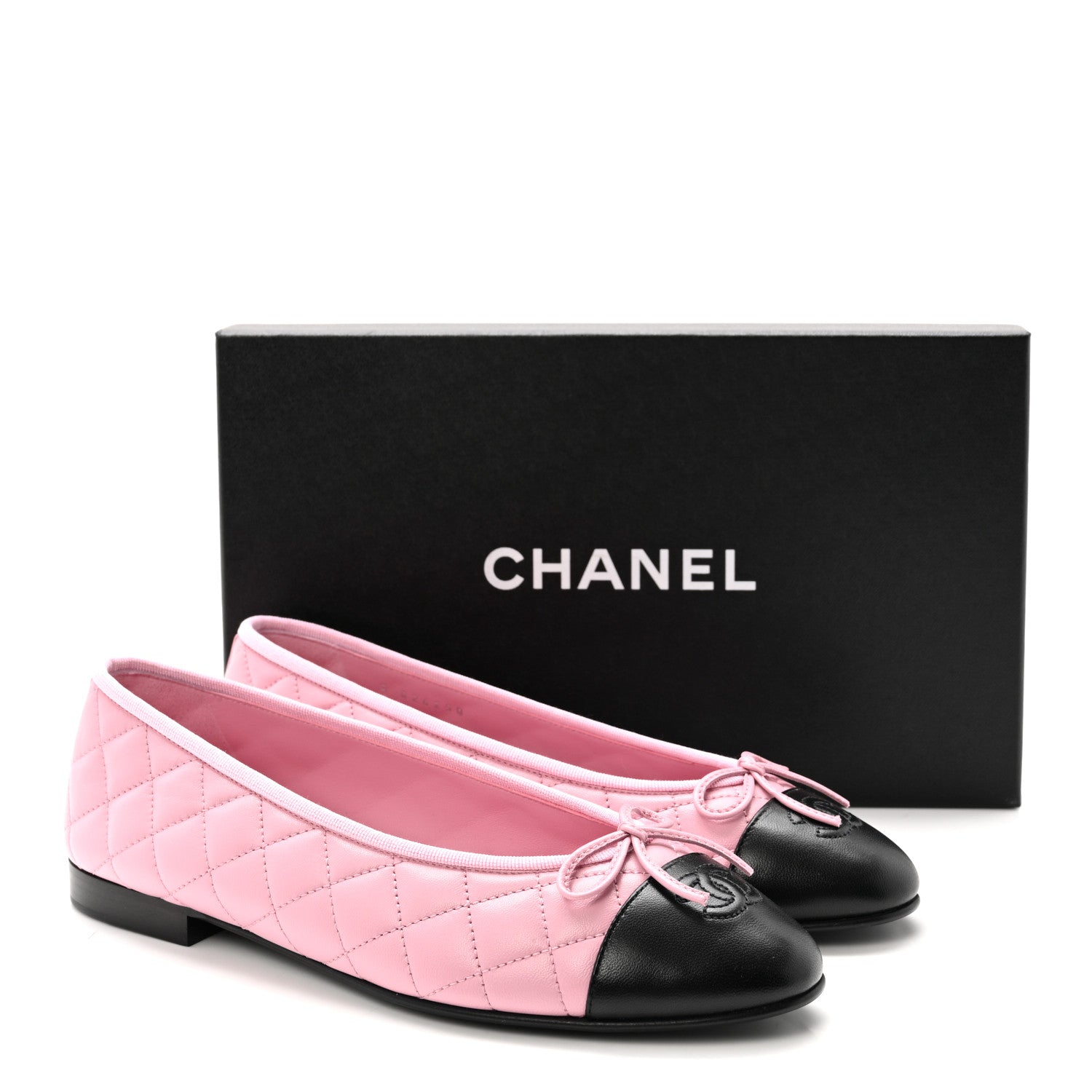 Chanel Lambskin Quilted CC Cap Toe Ballerina Flats 39.5 Pink Black 10 of 10