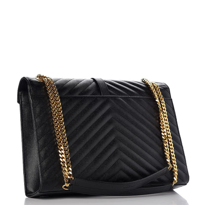 Saint Laurent Grain De Poudre Matelasse Chevron Large Monogram Satchel Black 3 of 8