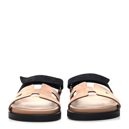 Hermes Suede Goatskin Womens Chypre Sandals 35 Rose Perle Black 2 of 9