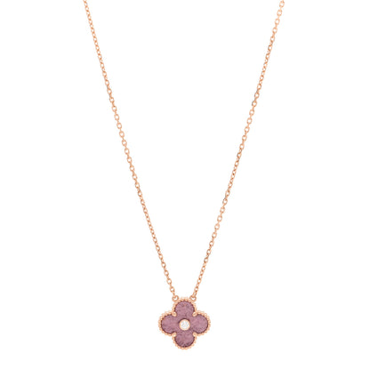 Van Cleef & Arpels 18K Rose Gold Diamond Rhodonite Vintage Alhambra Pendant Necklace 1 of 6