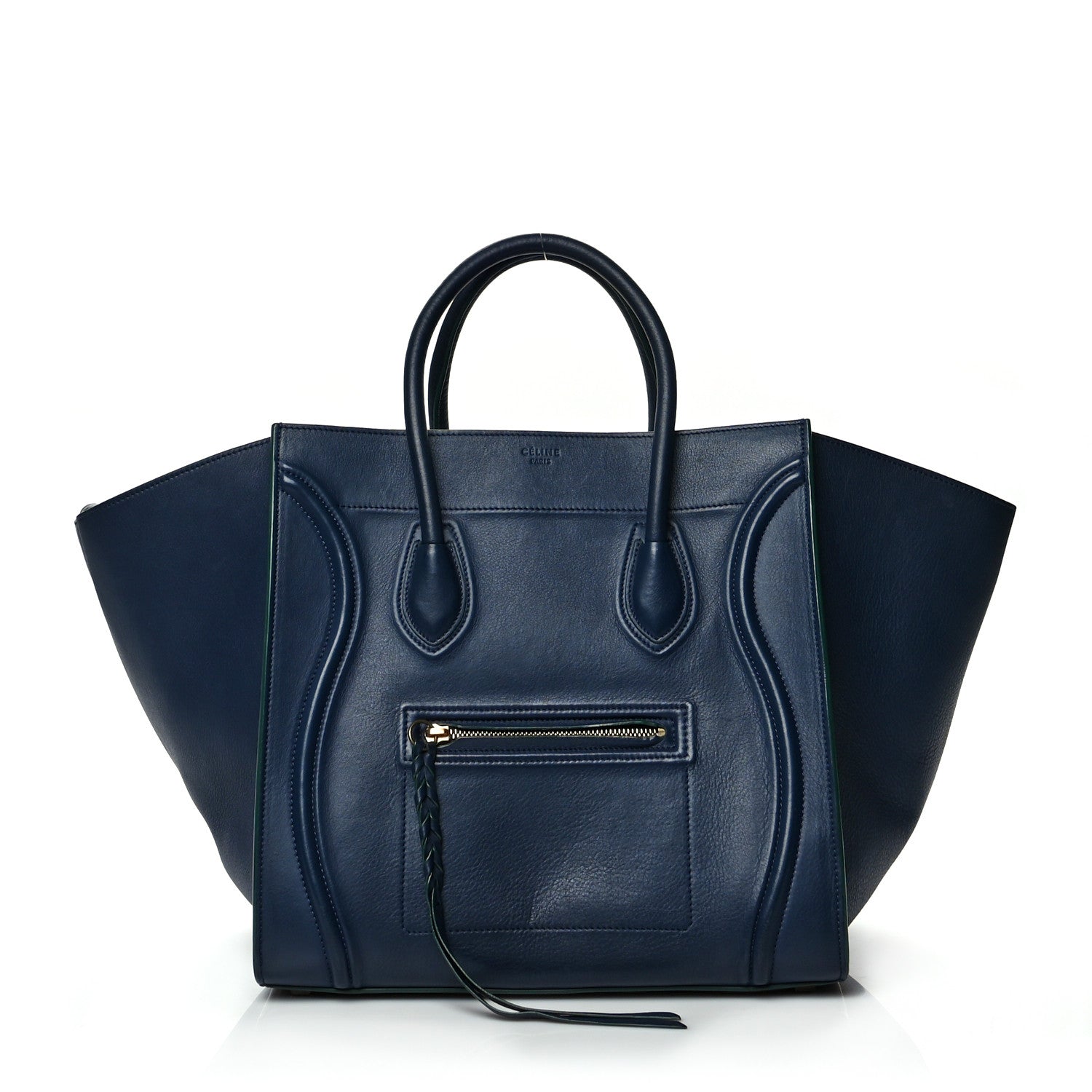 Celine Supple Calfskin Medium Phantom Luggage Navy Blue Green Trim 1 of 8