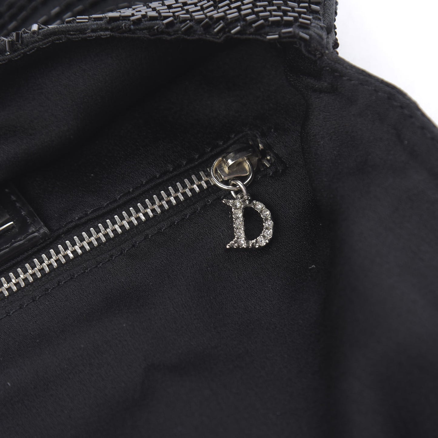 Satin Beaded Flap Clutch Black