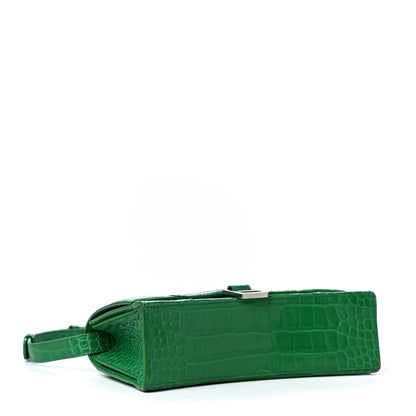 Balenciaga Shiny Calfskin Crocodile Embossed Small Hourglass Sling Shoulder Bag Leaf Green 6 of 8