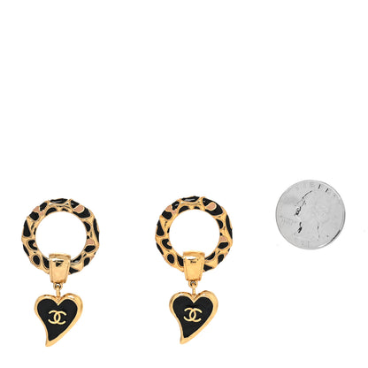 Chanel Resin CC Heart Drop Earrings Gold Black Beige 2 of 4
