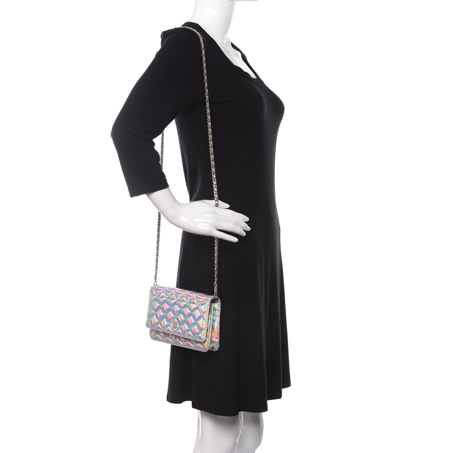 Chanel Iridescent Goatskin Quilted Wallet On Chain WOC Silver 2 of 10