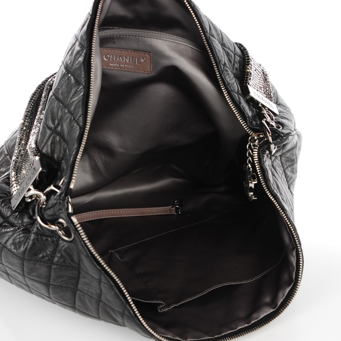 Lambskin Large Chain Mail Hobo Black