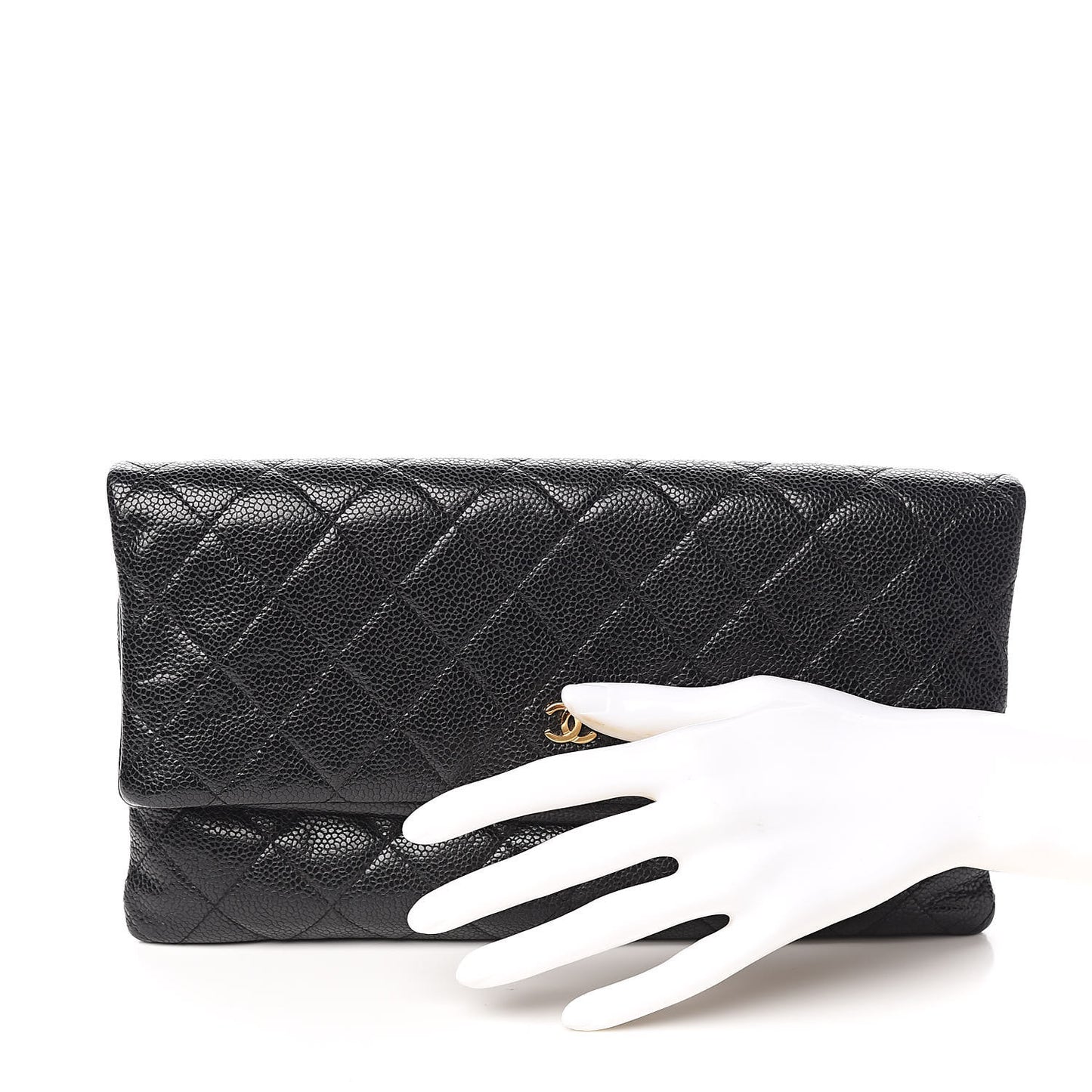 Caviar Quilted CC Beauty Clutch Black