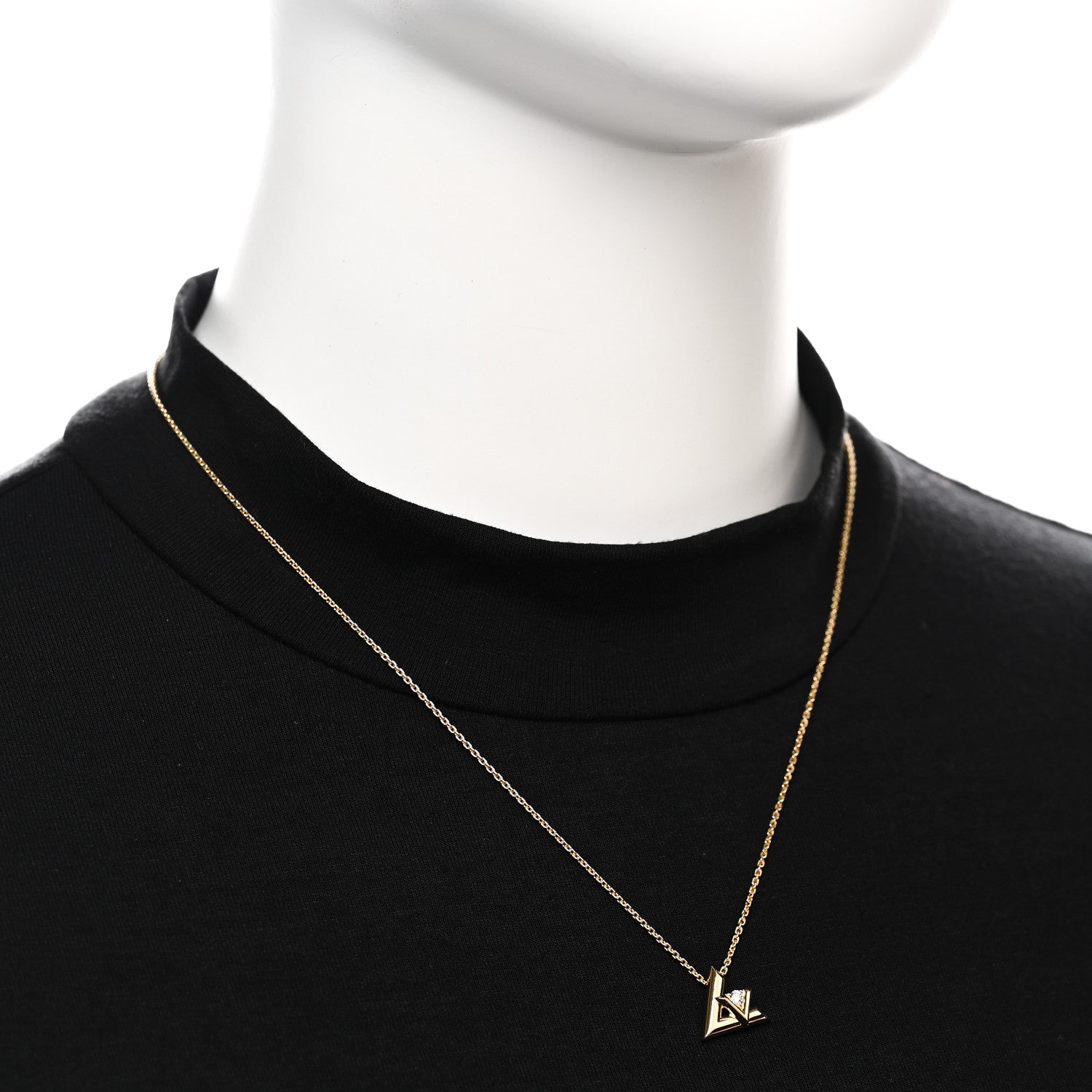 Louis Vuitton 18K Yellow Gold Diamond Small LV Volt One Pendant Necklace 2 of 6