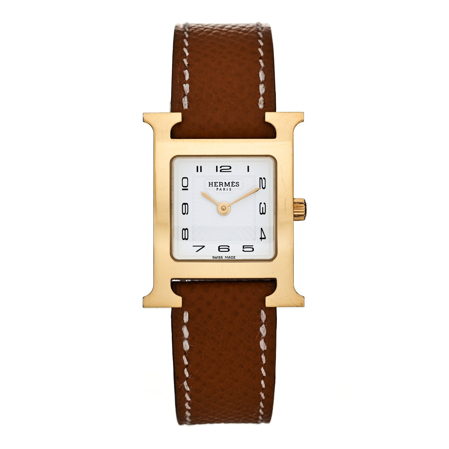 Hermes Stainless Steel Epsom 21mm Heure H Hour Quartz Watch Gold 1 of 5