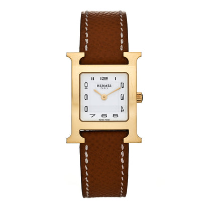 Hermes Stainless Steel Epsom 21mm Heure H Hour Quartz Watch Gold 1 of 5