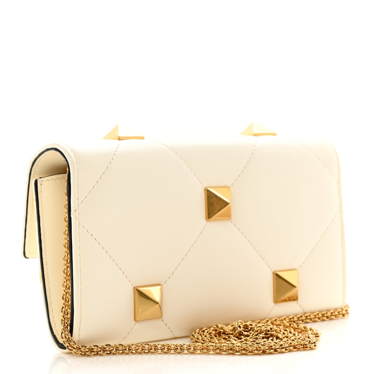 Valentino Garavani Nappa Roman Stud Wallet on Chain Ivory 3 of 9