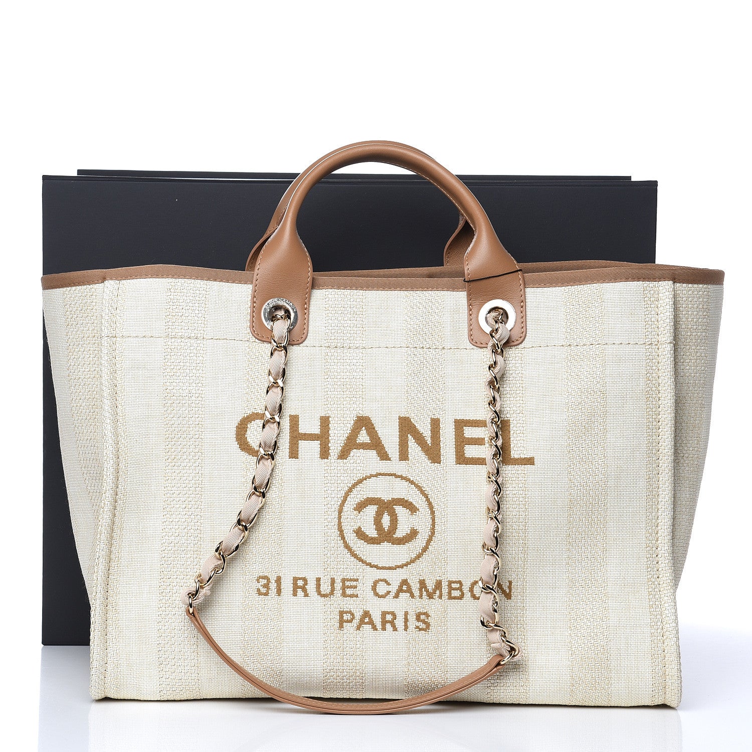 Chanel Straw Raffia Calfskin Striped Large Deauville Tote Beige 10 of 10