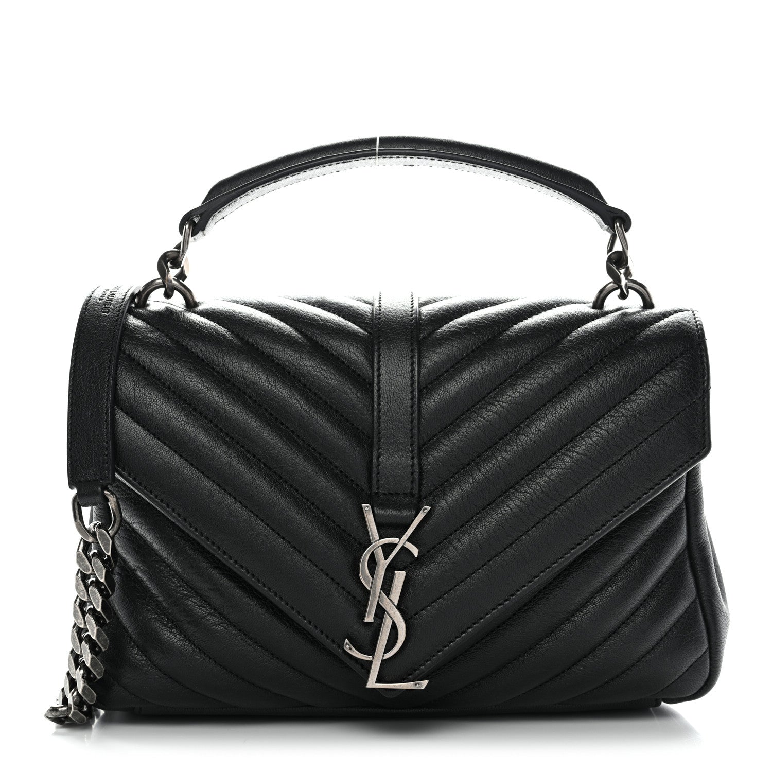 Saint Laurent Sheepskin Matelasse Chevron Monogram Medium College Bag Black 1 of 12