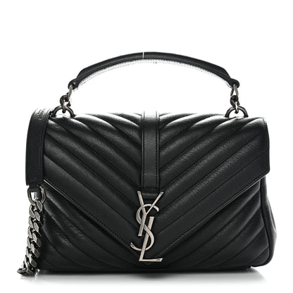 Saint Laurent Sheepskin Matelasse Chevron Monogram Medium College Bag Black 1 of 12