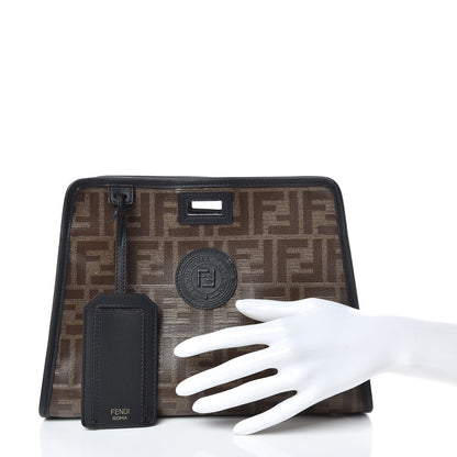 Fendi Glazed Fabric Vitello Century FF 1974 Stamp Patch Medium Peekaboo Defender Cover Mogano Panna Black 2 of 11